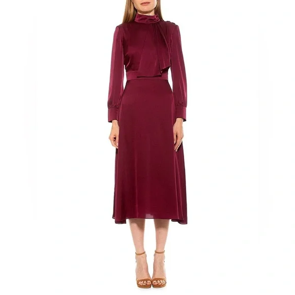 knee length dresses for ladies Alexia Admor Women's Novi V Neck Draped Sleeve Midi Dress, Red, Xs